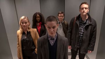 Samantha Mathis as Sara Hammon, Jade Eshete as Lauren Turner, Asia Kate Dillon as Taylor, Will Roland as Winston and Dan Soder as Mafee in BILLIONS (Season 4, Episode 12, "Extreme Sandbox"). - Photo: Jeff Neumann/SHOWTIME - Photo ID: BILLIONS_412_1301.R.jpg