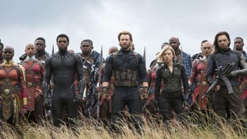 Marvel Studios’ AVENGERS: INFINITY WAR..L to R: Okoye (Danai Gurira), Black Panther/T’Challa (Chadwick Boseman), Captain America/Steve Rogers (Chris Evans), Black Widow/Natasha Romanoff (Scarlet Johansson) and Winter Soldier/Bucky Barnes (Sebastian Stan)..Photo: Chuck Zlotnick..©Marvel Studios 2018