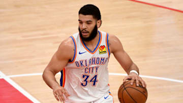 Kenrich Williams #34 of the OKC Thunder dribbles against the Wizards . (Photo by Will Newton/Getty Images)