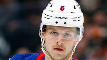ANAHEIM, CALIFORNIA - NOVEMBER 23: Zac Jones #6 of the New York Rangers in the first period at Honda Center on November 23, 2022 in Anaheim, California. (Photo by Ronald Martinez/Getty Images)