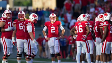 Sep 19, 2015; Madison, WI, USA; Wisconsin Badgers quarterback Joel Stave (2) during the game against the Troy Trojans at Camp Randall Stadium. Wisconsin won 28-3. Mandatory Credit: Jeff Hanisch-USA TODAY Sports