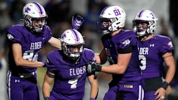 Elder Panthers wide receiver Justin Re celebrates touchdown during game against La Salle Lancers. The Enquirer.