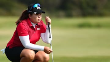 Aug 20, 2016; Rio de Janeiro, Brazil; Inbee Park (KOR) lines up a putt in the final round of women's golf during the Rio 2016 Summer Olympic Games at Olympic Golf Course. Mandatory Credit: Rob Schumacher-USA TODAY Sports