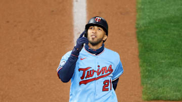 MINNEAPOLIS, MINNESOTA - SEPTEMBER 12: Eddie Rosario #20 of the Minnesota Twins celebrates a home run against the Cleveland Indians during the game at Target Field on September 12, 2020 in Minneapolis, Minnesota. The Twins defeated the Indians 8-4. (Photo by Hannah Foslien/Getty Images)