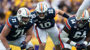 Auburn football quarterback Bo Nix (10) calls a play at the line at Tiger Stadium in Baton Rouge, La., on Saturday, Oct. 26, 2019. Auburn and LSU are tied 10-10 at halftime.Jc Auburnlsu 22