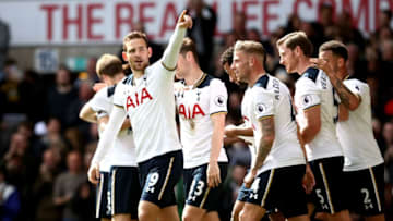 LONDON, ENGLAND - APRIL 15: Vincent Janssen of Totteham Hotspur celebrates scoring his sides fourth goal with his Tottenham Hotspur team mates during the Premier League match between Tottenham Hotspur and AFC Bournemouth at White Hart Lane on April 15, 2017 in London, England. (Photo by Julian Finney/Getty Images)