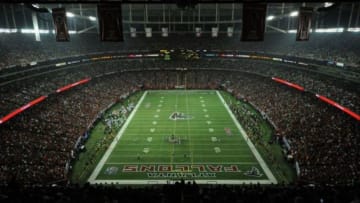 Sep 17, 2012; Atlanta, GA, USA; General view of the NFL game between the Denver Broncos and the Atlanta Falcons at the Georgia Dome. Mandatory Credit: Kirby Lee/Image of Sport-USA TODAY Sports