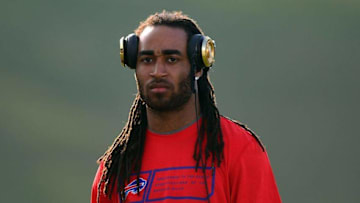 Aug 3, 2014; Canton, OH, USA; Buffalo Bills cornerback Stephon Gilmore (24) warms up prior to the 2014 Pro Football Hall of Fame game against the New York Giants at Fawcett Stadium. Mandatory Credit: Andrew Weber-USA TODAY Sports