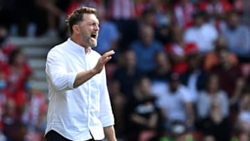 Southampton's Austrian manager Ralph Hasenhuttl gestures from the sidelines during the English Premier League football match between Southampton and Manchester United at St Mary's Stadium in Southampton, southern England on August 22, 2021. - RESTRICTED TO EDITORIAL USE. No use with unauthorized audio, video, data, fixture lists, club/league logos or 'live' services. Online in-match use limited to 120 images. An additional 40 images may be used in extra time. No video emulation. Social media in-match use limited to 120 images. An additional 40 images may be used in extra time. No use in betting publications, games or single club/league/player publications. (Photo by Glyn KIRK / AFP) / RESTRICTED TO EDITORIAL USE. No use with unauthorized audio, video, data, fixture lists, club/league logos or 'live' services. Online in-match use limited to 120 images. An additional 40 images may be used in extra time. No video emulation. Social media in-match use limited to 120 images. An additional 40 images may be used in extra time. No use in betting publications, games or single club/league/player publications. / RESTRICTED TO EDITORIAL USE. No use with unauthorized audio, video, data, fixture lists, club/league logos or 'live' services. Online in-match use limited to 120 images. An additional 40 images may be used in extra time. No video emulation. Social media in-match use limited to 120 images. An additional 40 images may be used in extra time. No use in betting publications, games or single club/league/player publications. (Photo by GLYN KIRK/AFP via Getty Images)