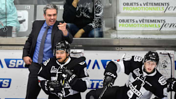 BOISBRIAND, QC - NOVEMBER 24: Head coach of the Blainville-Boisbriand Armada Joel Bouchard reacts against the Baie-Comeau Drakkar during the QMJHL game at Centre d'Excellence Sports Rousseau on November 24, 2017 in Boisbriand, Quebec, Canada. The Blainville-Boisbriand Armada defeated the Baie-Comeau Drakkar 5-3. (Photo by Minas Panagiotakis/Getty Images)