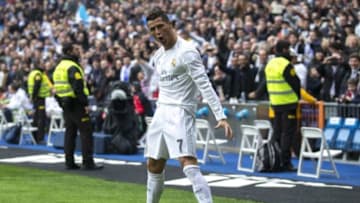 MADRID, SPAIN - FEBRUARY 13: Cristiano Ronaldo of Real Madrid CF celebrates scoring their opening goal during the La Liga match between Real Madrid CF and Athletic Club at Estadio Santiago Bernabeu on February 13, 2016 in Madrid, Spain. (Photo by Gonzalo Arroyo Moreno/Getty Images)