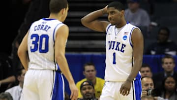 Duke basketball guards Seth Curry and Kyrie Irving (Photo by Streeter Lecka/Getty Images)