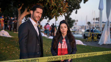 LUCIFER (L to R) TOM ELLIS as LUCIFER MORNINGSTAR and AIMEE GARCIA as ELLA in episode 106 of LUCIFER Cr. JOHN P. FLEENOR/NETFLIX © 2020