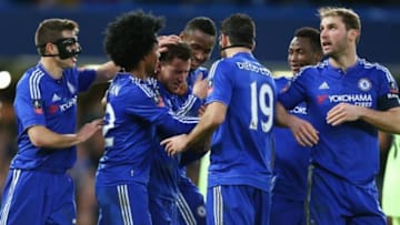 LONDON, ENGLAND - FEBRUARY 21 : Eden Hazard of Chelsea celebrates after he scores a goal from a free kick to make it 4-1 during the Emirates FA Cup match between Chelsea and Manchester City at Stamford Bridge on February 21, 2016 in London, England. (Photo by Catherine Ivill - AMA/Getty Images)