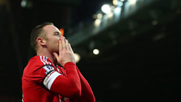 MANCHESTER, ENGLAND - FEBRUARY 02: Wayne Rooney of Manchester United celebrates scoring his team's third goal during the Barclays Premier League match between Manchester United and Stoke City at Old Trafford on February 2, 2016 in Manchester, England. (Photo by Alex Livesey/Getty Images)