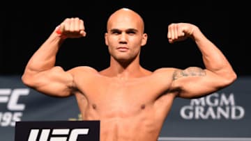 LAS VEGAS, NV - JANUARY 01: UFC welterweight champion Robbie Lawler weighs in during the UFC 195 weigh-in at the MGM Grand Conference Center on January 1, 2016 in Las Vegas, Nevada. (Photo by Josh Hedges/Zuffa LLC/Zuffa LLC via Getty Images)