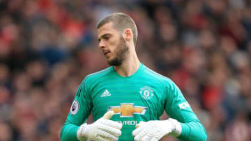 MANCHESTER, ENGLAND - APRIL 28: Man Utd goalkeeper David De Gea looks dejected during the Premier League match between Manchester United and Chelsea at Old Trafford on April 28, 2019 in Manchester, United Kingdom. (Photo by Simon Stacpoole/Offside/Getty Images)