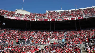 Apr 16, 2016; Columbus, OH, USA; A general view of Ohio State fans in the stands during the Ohio State Spring Game at Ohio Stadium. Mandatory Credit: Aaron Doster-USA TODAY Sports