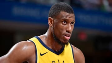 CLEVELAND, OH - APRIL 25: Thaddeus Young #21 of the Indiana Pacers looks on during the game against the Cleveland Cavaliers in Game Five of Round One of the 2018 NBA Playoffs between the Indiana Pacers and Cleveland Cavaliers on April 25, 2018 at Quicken Loans Arena in Cleveland, Ohio. NOTE TO USER: User expressly acknowledges and agrees that, by downloading and/or using this Photograph, user is consenting to the terms and conditions of the Getty Images License Agreement. Mandatory Copyright Notice: Copyright 2018 NBAE (Photo by David Liam Kyle/NBAE via Getty Images)