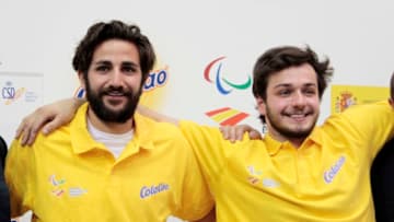MADRID, SPAIN - JULY 27: Ricky Rubio (L) and Daniel Stix presents Cola Cao as sponsor of Spanish Paralympic Team on July 27, 2017 in Madrid, Spain. (Photo by Europa Press/Europa Press via Getty Images)