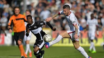 EUPEN, BELGIUM - MARCH 12 : Henry Onyekuru of KAS Eupen and Luca Marrone of SV Zulte Waregem during the Jupiler Pro League match between KAS Eupen and SV Zulte Waregem at the Kehrweg Stadion on march 12, 2017 in Eupen, Belgium , 12/03/2017 ( Photo DH / Photonews via Getty Images)