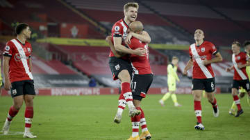 SOUTHAMPTON, ENGLAND - NOVEMBER 06: Stuart Armstrong of Southampton celebrates after he scores a goal to make it 2-0 during the Premier League match between Southampton and Newcastle United at St Mary's Stadium on November 06, 2020 in Southampton, England. Sporting stadiums around the UK remain under strict restrictions due to the Coronavirus Pandemic as Government social distancing laws prohibit fans inside venues resulting in games being played behind closed doors. (Photo by Robin Jones/Getty Images)