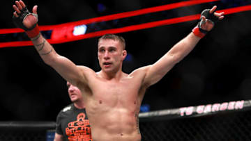 BOSTON, MA - JANUARY 20: Kyle Bochniak reacts after the third round against Brandon Davis in their Featherweight fight during UFC 220 at TD Garden on January 20, 2018 in Boston, Massachusetts. (Photo by Mike Lawrie/Getty Images)