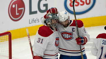 Feb 13, 2021; Toronto, Ontario, CAN; Montreal Canadiens Shea Weber, Carey Price Mandatory Credit: Nick Turchiaro-USA TODAY Sports