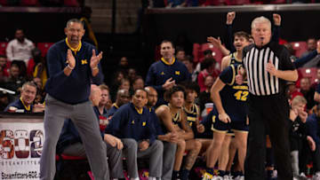 Jan 19, 2023; College Park, Maryland, USA; Michigan Wolverines head coach Juwan Howard reacts during the second half against the Maryland Terrapins at Xfinity Center. Mandatory Credit: Tommy Gilligan-USA TODAY Sports