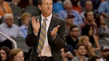 Oct 9, 2015; Phoenix, AZ, USA; Phoenix Suns head coach Jeff Hornacek applauds from the sidelines during the game against the Utah Jazz at Talking Stick Resort Arena. The Suns defeat the Jazz 101-85. Mandatory Credit: Jennifer Stewart-USA TODAY Sports
