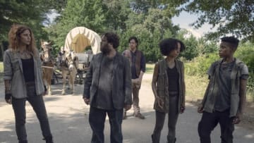 Josh McDermitt as Dr. Eugene Porter, Nadia Hilker as Magna, Dan Folger as Luke, Lauren Ridloff as Connie, Angel Theory as Kelly - The Walking Dead _ Season 9, Episode 6 - Photo Credit: Gene Page/AMC