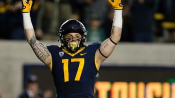 Oct 21, 2016; Berkeley, CA, USA; California Golden Bears wide receiver Vic Wharton III (17) celebrates after a Golden Bears touchdown against the Oregon Ducks during the second quarter at Memorial Stadium. Mandatory Credit: Kelley L Cox-USA TODAY Sports