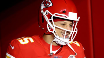 KANSAS CITY, MISSOURI - DECEMBER 06: Patrick Mahomes #15 of the Kansas City Chiefs stands in the tunnel prior to a game against the Denver Broncos at Arrowhead Stadium on December 06, 2020 in Kansas City, Missouri. (Photo by Jamie Squire/Getty Images)