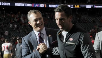 Head coach Kyle Shanahan of the San Francisco 49ers with general manager John Lynch (Photo by Tim Warner/Getty Images)