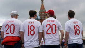 MOSCOW, RUSSIA - JULY 11: England fans gather in Red Square ahead of tonight's World Cup semi-final game between England and Croatia on July 11, 2018 in Moscow, Russia. (Photo by Christopher Furlong/Getty Images)