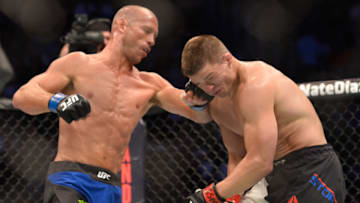 LAS VEGAS, NV - AUGUST 20: (L-R) Donald Cerrone punches Rick Story in their welterweight bout during the UFC 202 event at T-Mobile Arena on August 20, 2016 in Las Vegas, Nevada. (Photo by Brandon Magnus/Zuffa LLC/Zuffa LLC via Getty Images)