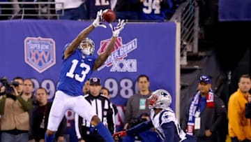 EAST RUTHERFORD, NJ - NOVEMBER 15: Odell Beckham Jr. #13 of the New York Giants goes up for the all in the endzone as Malcolm Butler #21 of the New England Patriots defends at MetLife Stadium on November 15, 2015 in East Rutherford, New Jersey.The pass was ruled incomplete on the play. The New England Patriots defeated the New York Giants 27-26. (Photo by Elsa/Getty Images)
