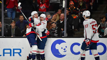 Tom Wilson, Beck Malenstyn, Trevor van Riemsdyk, Washington Capitals Mandatory Credit: Gary A. Vasquez-USA TODAY Sports