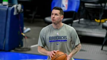 Apr 12, 2021; Dallas, Texas, USA; Dallas Mavericks guard JJ Redick (17) warms up before the game against the Philadelphia 76ers at the American Airlines Center. Mandatory Credit: Jerome Miron-USA TODAY Sports
