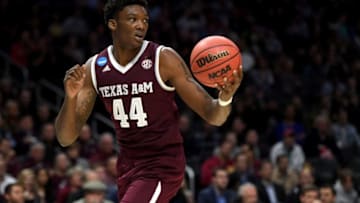 LOS ANGELES, CA - MARCH 22: Robert Williams #44 of the Texas A&M Aggies with the ball in the first half against the Michigan Wolverines in the 2018 NCAA Men's Basketball Tournament West Regional at Staples Center on March 22, 2018 in Los Angeles, California. (Photo by Harry How/Getty Images)