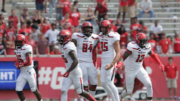 HOUSTON, TX - SEPTEMBER 23: The Texas Tech Red Raiders special teams defense celebrates a Houston Cougars fumble on a punt return in the fourth quarter at TDECU Stadium on September 23, 2017 in Houston, Texas. Texas Tech Red Raiders won 27 to 24. (Photo by Thomas B. Shea/Getty Images)