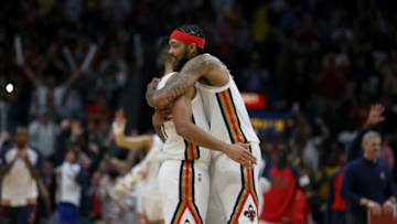 New Orleans Pelicans forward Brandon Ingram (14) hugs guard CJ McCollum Credit: Chuck Cook-USA TODAY Sports