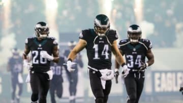 Dec 20, 2015; Philadelphia, PA, USA; Philadelphia Eagles wide receiver Riley Cooper (14) runs onto the field for the start of a game against the Arizona Cardinals at Lincoln Financial Field. The Cardinals won 40-17. Mandatory Credit: Bill Streicher-USA TODAY Sports
