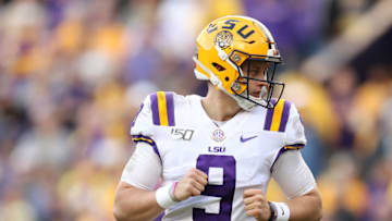 BATON ROUGE, LOUISIANA - OCTOBER 26: Quarterback Joe Burrow #9 of the LSU Tigers in action against the Auburn Tigers at Tiger Stadium on October 26, 2019 in Baton Rouge, Louisiana. (Photo by Chris Graythen/Getty Images)
