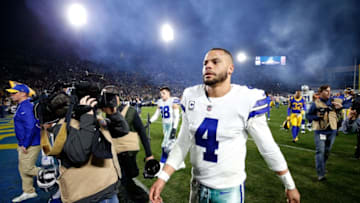 LOS ANGELES, CA - JANUARY 12: Dak Prescott #4 of the Dallas Cowboys walks off the field after being defeated by the Los Angeles Rams in the NFC Divisional Playoff game at Los Angeles Memorial Coliseum on January 12, 2019 in Los Angeles, California. The Rams defeated the Cowboys 30-22. (Photo by Sean M. Haffey/Getty Images)