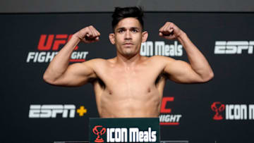 LAS VEGAS, NEVADA - OCTOBER 01: In this handout photo provided by UFC, Mike Breeden poses on the scale during the UFC Fight Night weigh-in at UFC APEX on October 01, 2021 in Las Vegas, Nevada. (Photo by Jeff Bottari/Zuffa LLC via Getty Images)