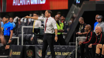 ATLANTA, GA - AUGUST 27: Head coach Frank de Boer of Atlanta United reacts during the U.S. Open Cup Final vs Minnesota United at Mercedes-Benz Stadium on August 27, 2019 in Atlanta, Georgia. (Photo by Carmen Mandato/Getty Images)