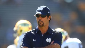 Nov 8, 2014; Tempe, AZ, USA; Notre Dame Fighting Irish defensive coordinator Brian Vangorder against the Arizona State Sun Devils at Sun Devil Stadium. Arizona State defeated Notre Dame 55-31. Mandatory Credit: Mark J. Rebilas-USA TODAY Sports