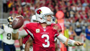 Nov 9, 2014; Glendale, AZ, USA; Arizona Cardinals quarterback Carson Palmer (3) throws during the second half against the St. Louis Rams at University of Phoenix Stadium. Mandatory Credit: Matt Kartozian-USA TODAY Sports