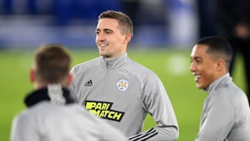 Leicester City's Belgian defender Timothy Castagne (C) (Photo by MICHAEL REGAN/POOL/AFP via Getty Images)